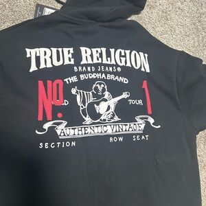 True Religion Black Zip-Up Hoodie with Red Accents